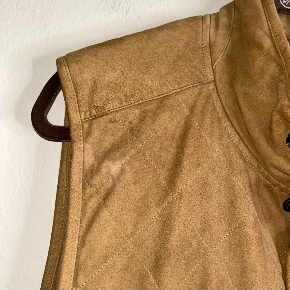 Polo Ralph Lauren Racquet Club Multi Pocket Leather Vest Lined Quilted‎ Tan XL